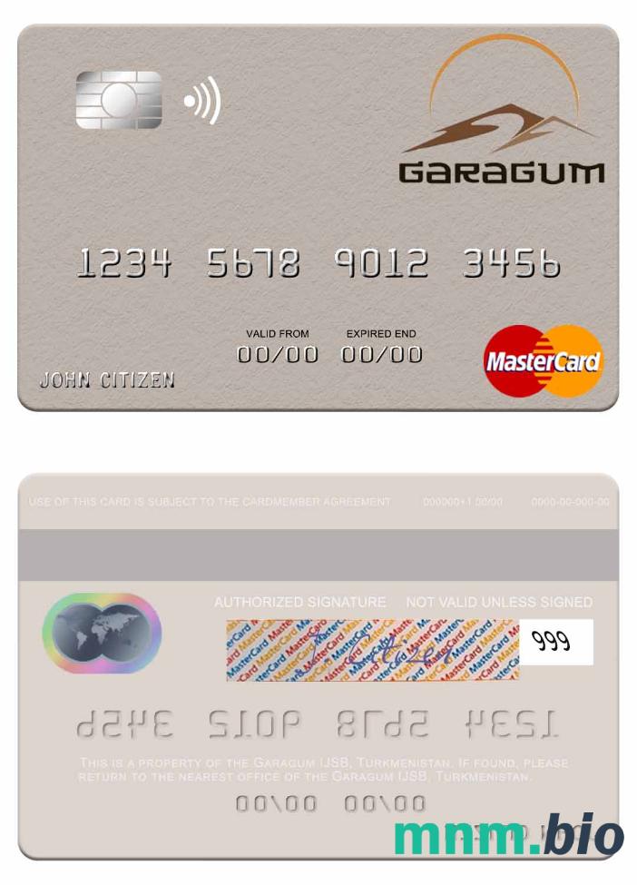 Turkmenistan Garagum IJSB przykład karty mastercard w formacie PSD